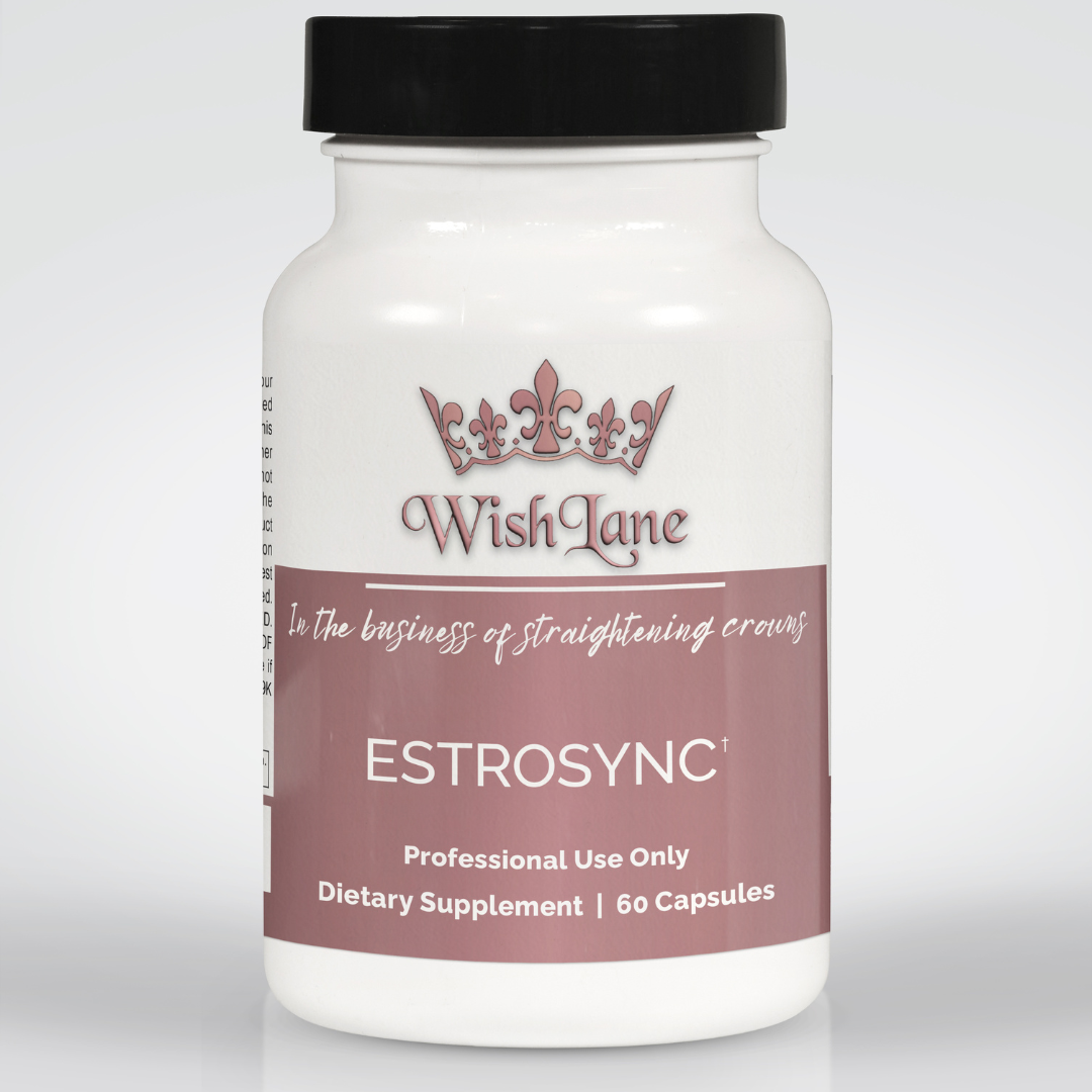 Supplement facts for Estro Sync, featuring Indole-3-Carbinol and DIM to support estrogen metabolism, breast health, and prostate health.