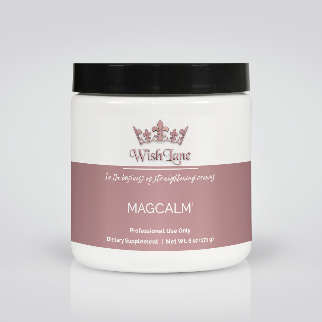 Supplement facts for Mega Calm featuring 300 mg of magnesium bisglycinate per serving for relaxation, muscle support, and heart health.