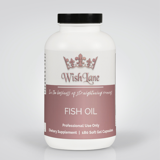 Supplement facts for Fish Oil featuring 820 mg of omega-3s, including EPA, DHA, and DPA, for heart, brain, and joint health.