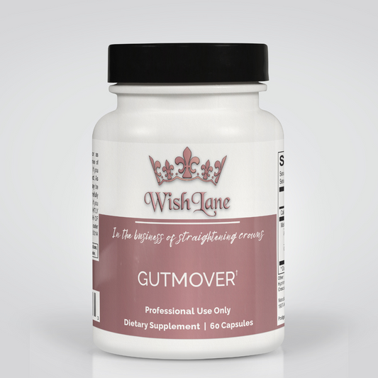 Supplement facts for Gut Mover, featuring 320 mg of artichoke extract and 100 mg of ginger root extract for digestive support and motility stimulation.