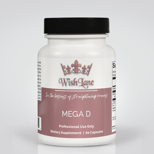 Mega D supplement facts featuring vitamin D3 (5,000 IU) and vitamin K2 (180 mcg) for bone health, cardiovascular support, and calcium balance.