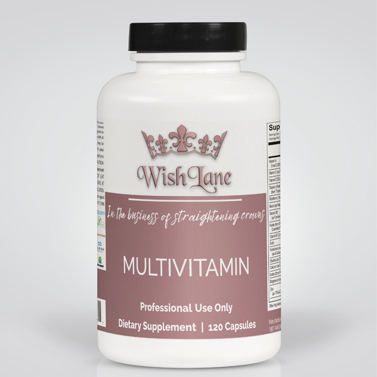 Supplement facts for Multi Vitamin, featuring essential vitamins, minerals, antioxidants, and detoxifying ingredients for immune and energy support.